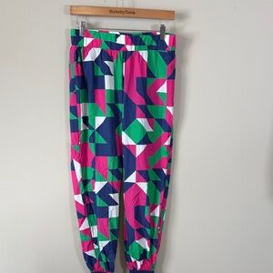 Emily McCarthy Downtown Jogger Pink Green Blue Geometric Pattern Sz S NEW